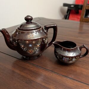 Vintage Japan Hand Painted Tea Pot And Creamer Dish